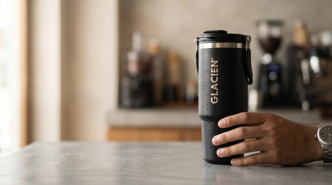 Held at the counter of a coffee bar