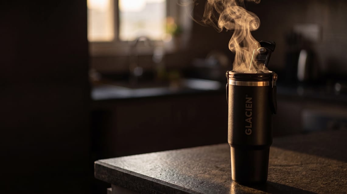 Steam rising from the open DuoFlow Pro in warm window light